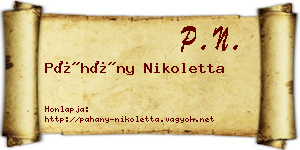 Páhány Nikoletta névjegykártya